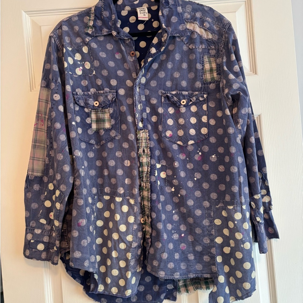 Magnolia Pearl Blue and White Polka Dot Shirt